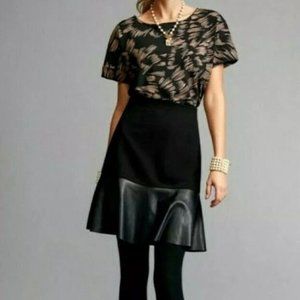 cabi Black Ponte w Pleather Peplum Flip Skirt